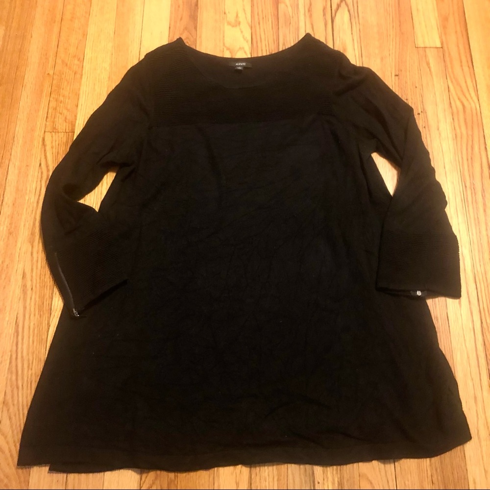 Black dressy tunic with zipper accent on sleeves